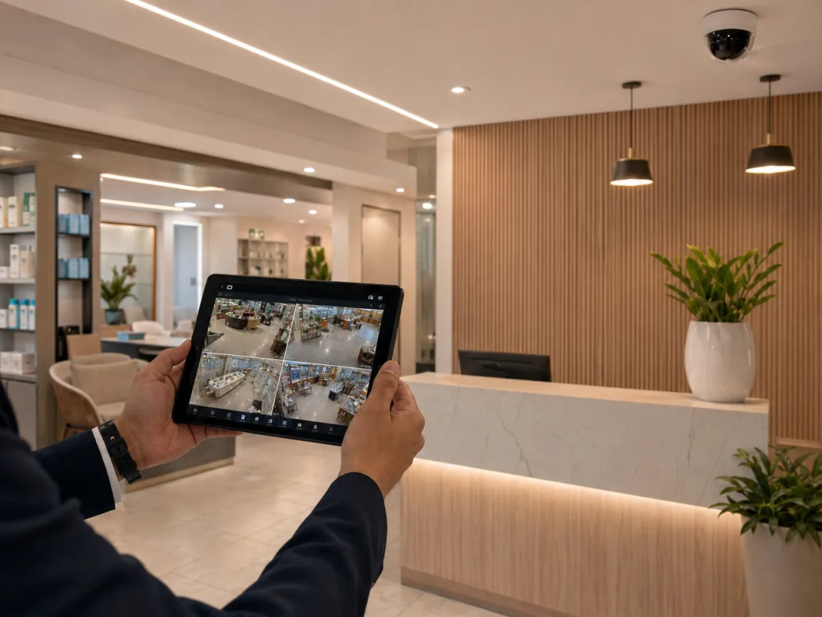Revisión de cámaras desde tablet en sitio del cliente